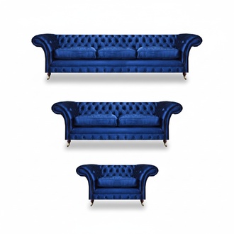 Wohnzimmer Sofagarnitur 3tlg Luxus Modern Komplett Sitzmöbel Textil Chesterfield