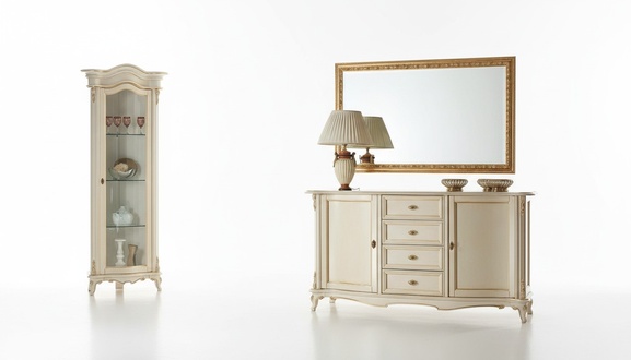 Wohnzimmer Vitrine Kommode Italien Spiegel Classic Set 3-teilig weiß; neu