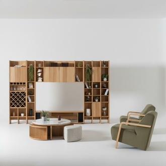 Wohnzimmermöbel Set Designer Sessel 2x Wohnwand Couchtisch