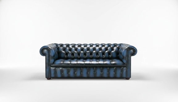 XXL Blau Sofa 3 Sitzer Couch Chesterfield Polster Sitz Garnitur Leder Textil