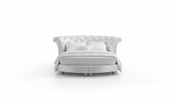 XXL Chesterfield Rundbett Bett Betten Rundes Bett Leder Polster Ehe Designer