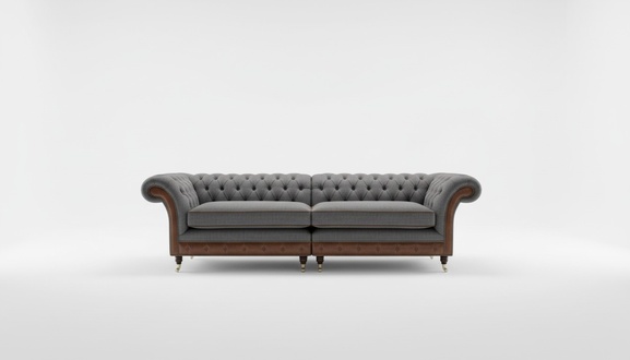XXL Sofa 4 Sitzer Couch Schwarz Chesterfield Polster Sitz Garnitur Leder
