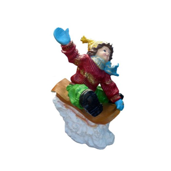 Junge Schnee Winter Figur Statue Deko Figuren Dekoration Garten Schlitten
