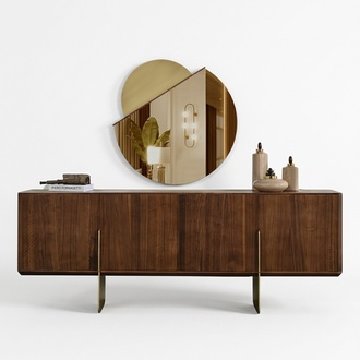 Zeitlos Kommode mit Spiegel Braun Modern Sideboard Esszimmermöbel Anrichte
