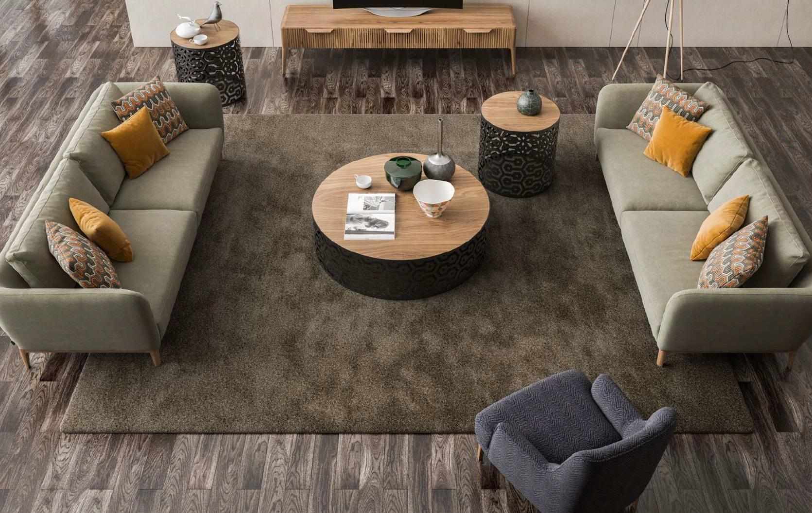 Grünes Großes Wohnzimmer Set Dreisitzer Sessel Couchtische Beistelltisch