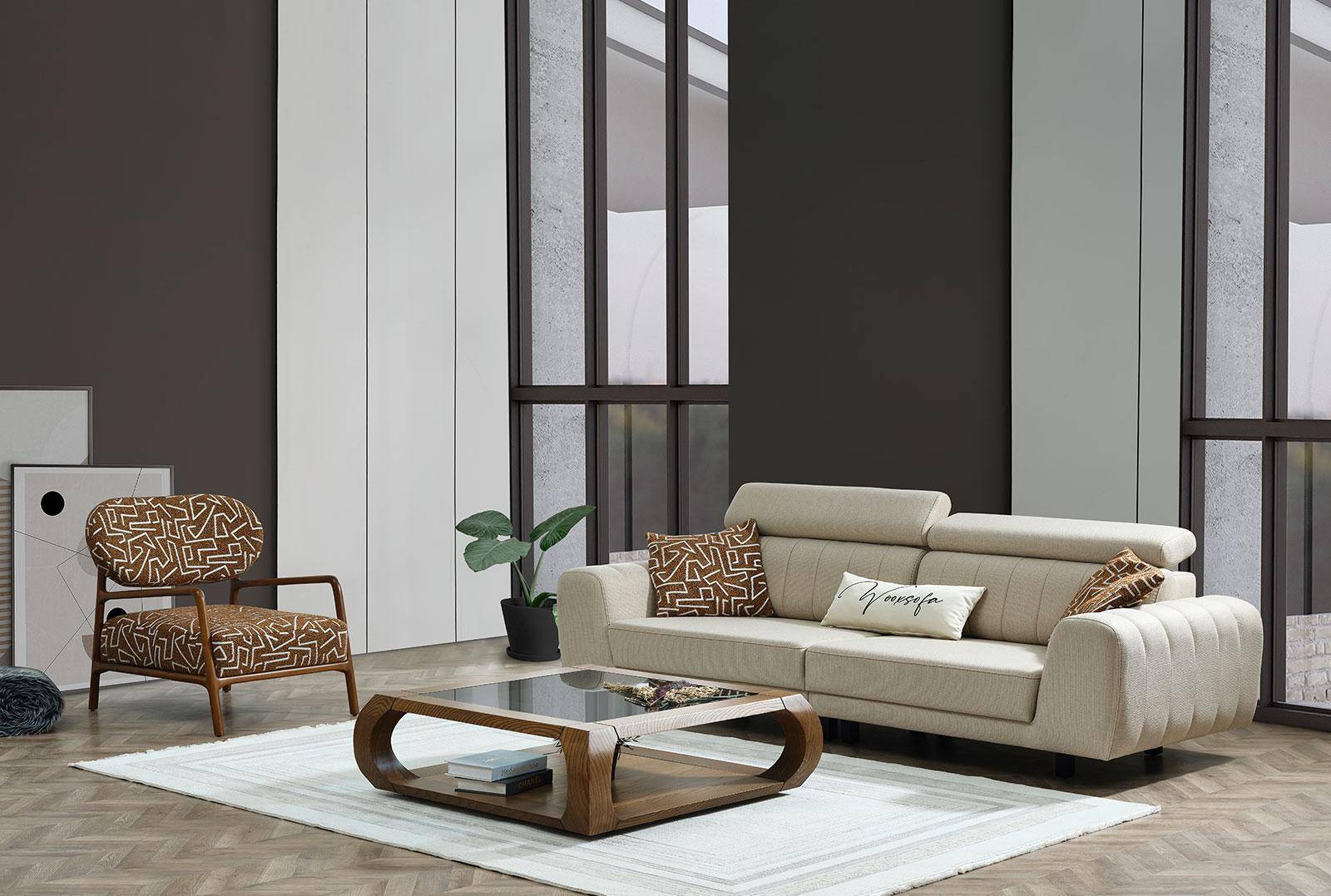 Sofagarnitur Stoffsofa Polstersofa Dreisitzer Sessel Beige Sofa 2tlg