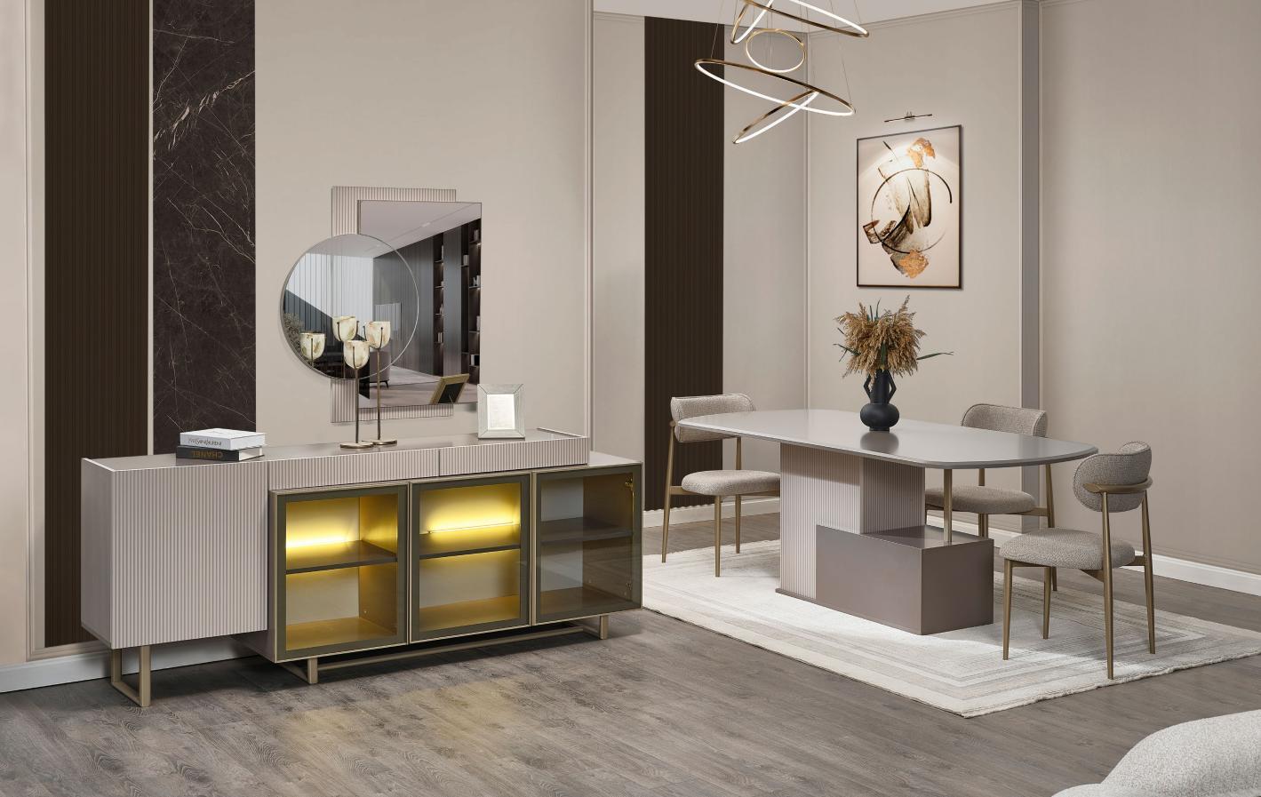 Essgruppe Esszimmer Essecke Esstisch Stühle Sideboard Holz Beige 8tlg1