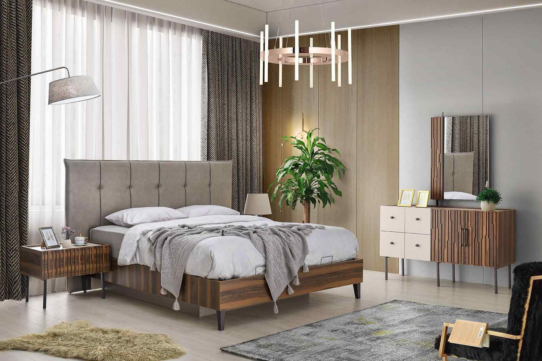 Exklusive Schlafzimmer Garnitur Doppelbett Holz Nachttische Edle Kommode