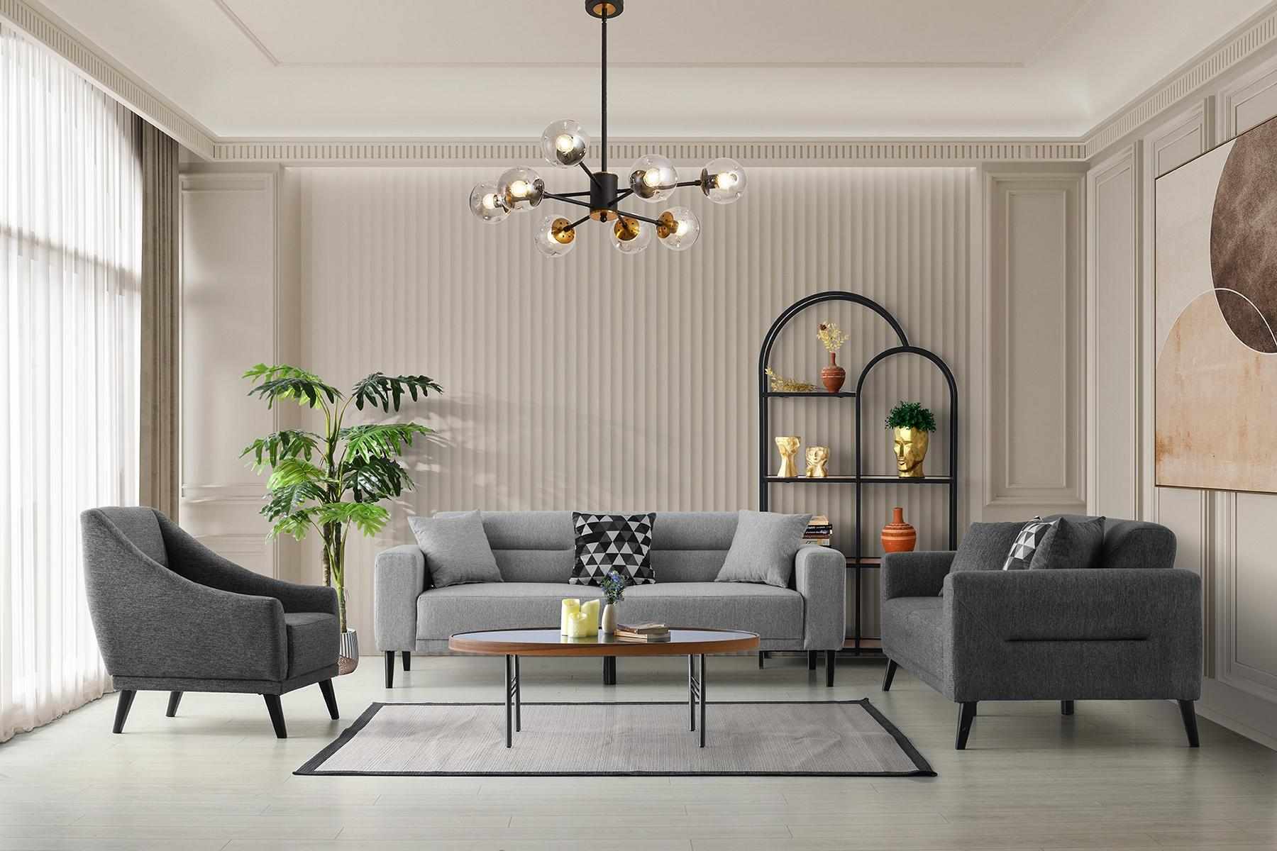 Stilvolle Graue Couchgarnitur Dreisitzer Luxuriöser Polster Einsitzer