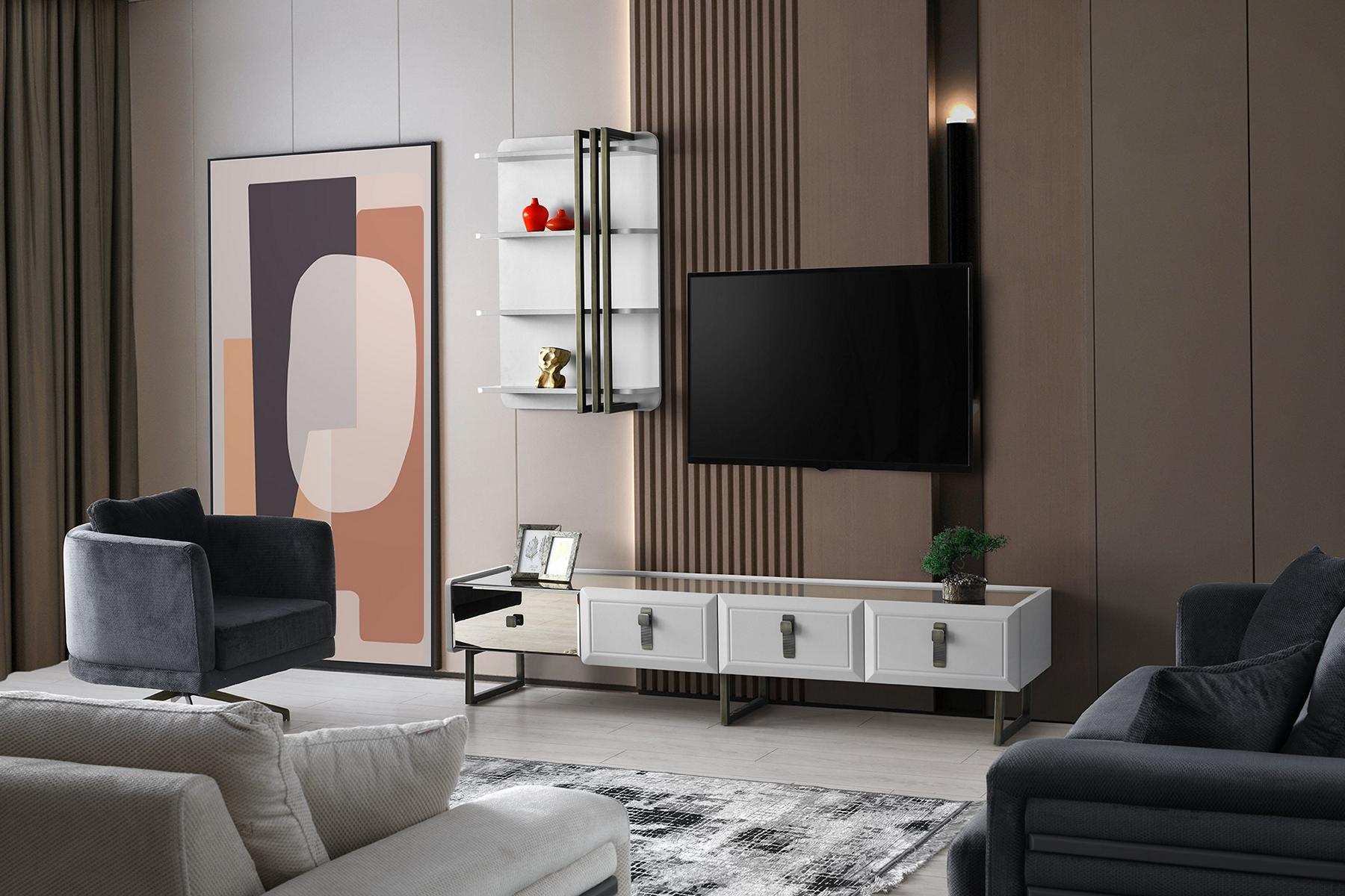 Wohnzimmer TV Ständer Regale RTV Lowboard Sideboard Holz Weiß Set