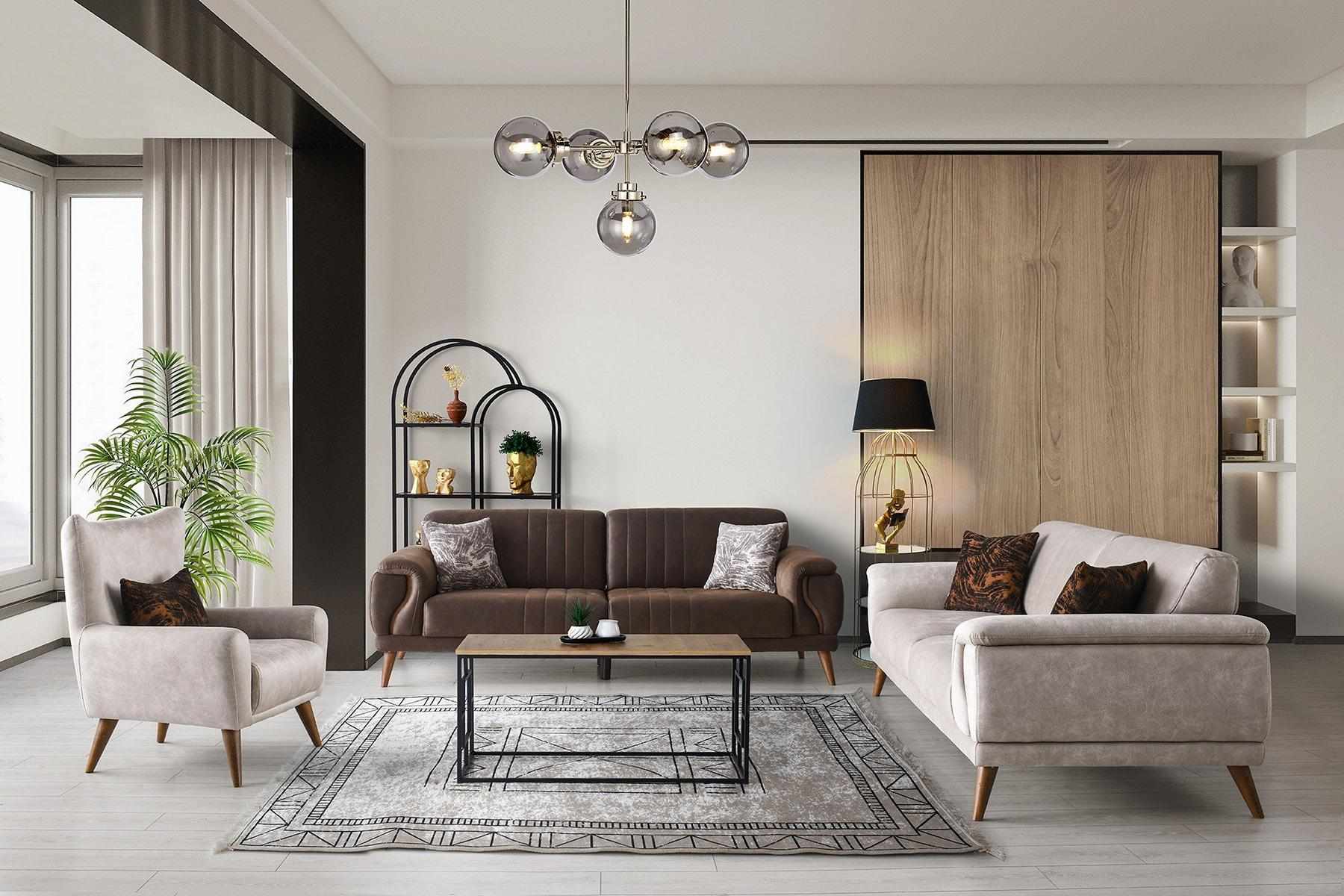 Moderne Polster Sofagarnitur Stoffsofas Textilcouchen Sessel 3tlg Set
