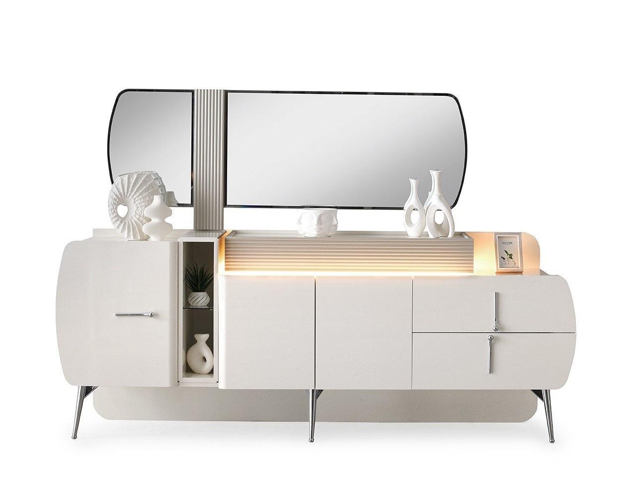 Luxus Anrichte Sideboard Schrank Spiegel Weiß Holz Kommode Modern