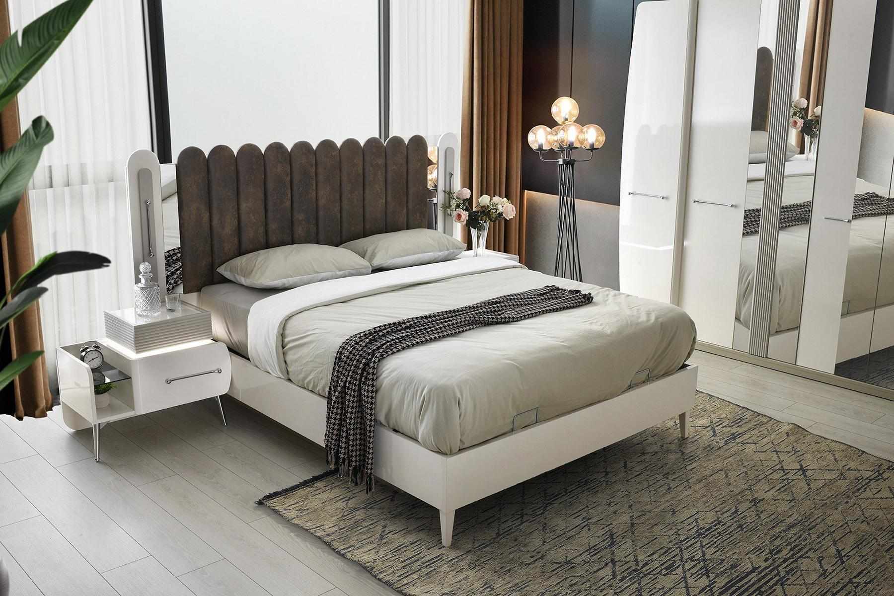 Schlafzimmer Garnitur Bett Nachttische Doppelbett Weiß Set 3tlg Möbel