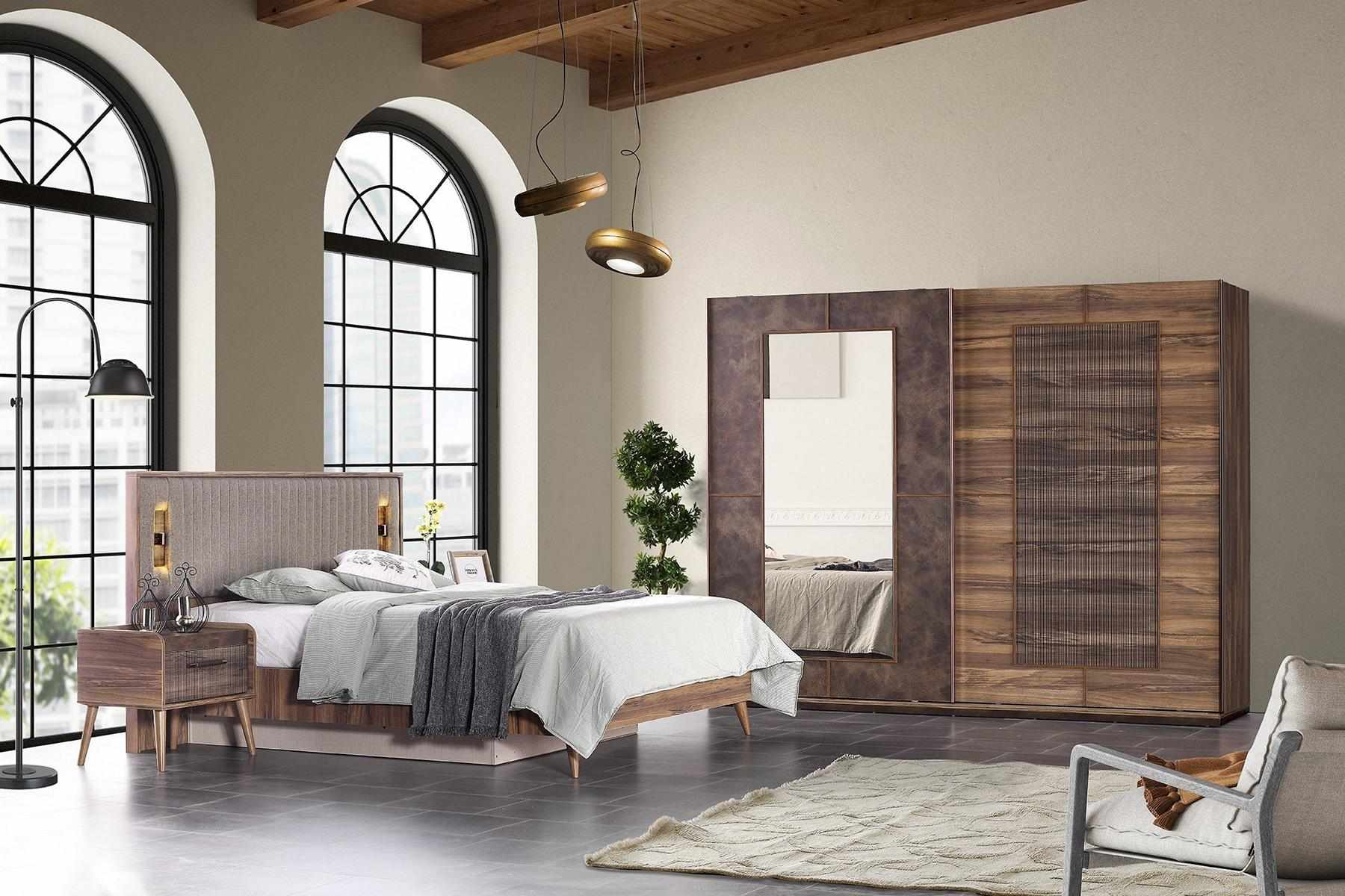Garnitur Doppelbett Bett Nachttische Braun Schlafzimmer 4tlg Schrank