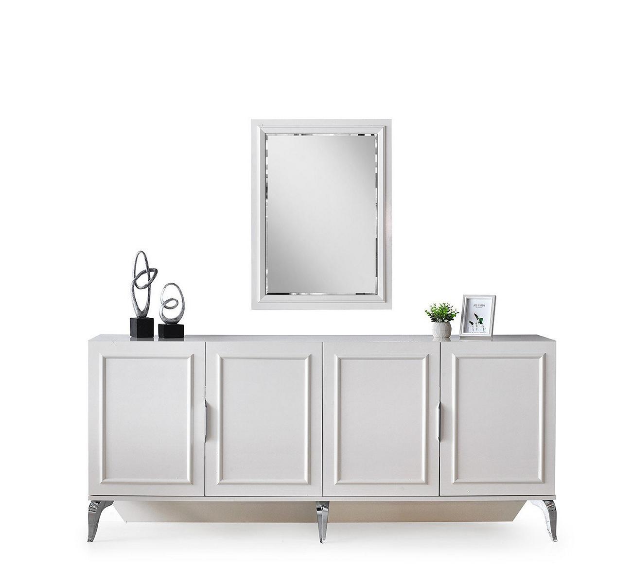 Garnitur Anrichte Sideboard Schrank Holzschrank Holz Spiegel Weiß