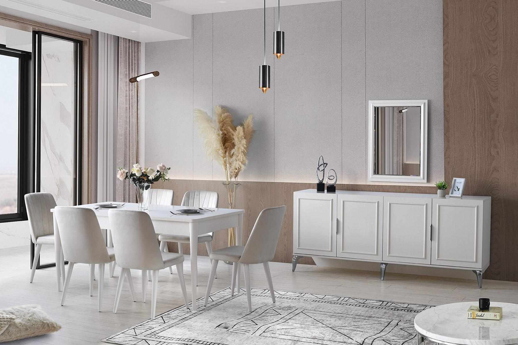 Esszimmer Garnitur Essgruppe Esstisch Stühle Holz 9tlg Weiß Anrichte
