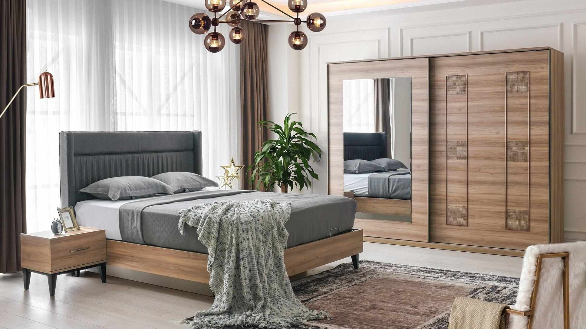 Komplette Schlafzimmer Doppelbett Nachttische Braun Bett 4tlg Schrank