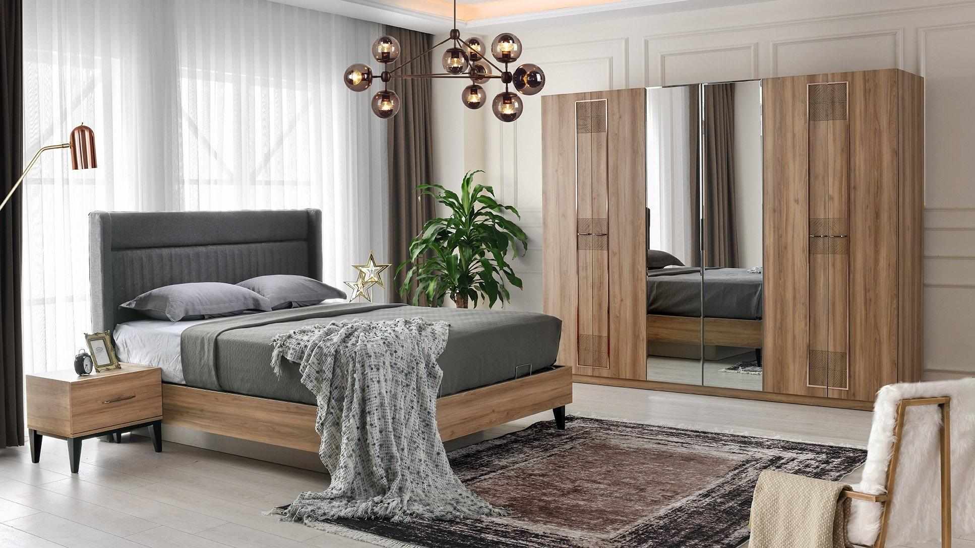 Schlafzimmer Garnitur Doppelbett Nachttische Braun Bett 4tlg Schrank