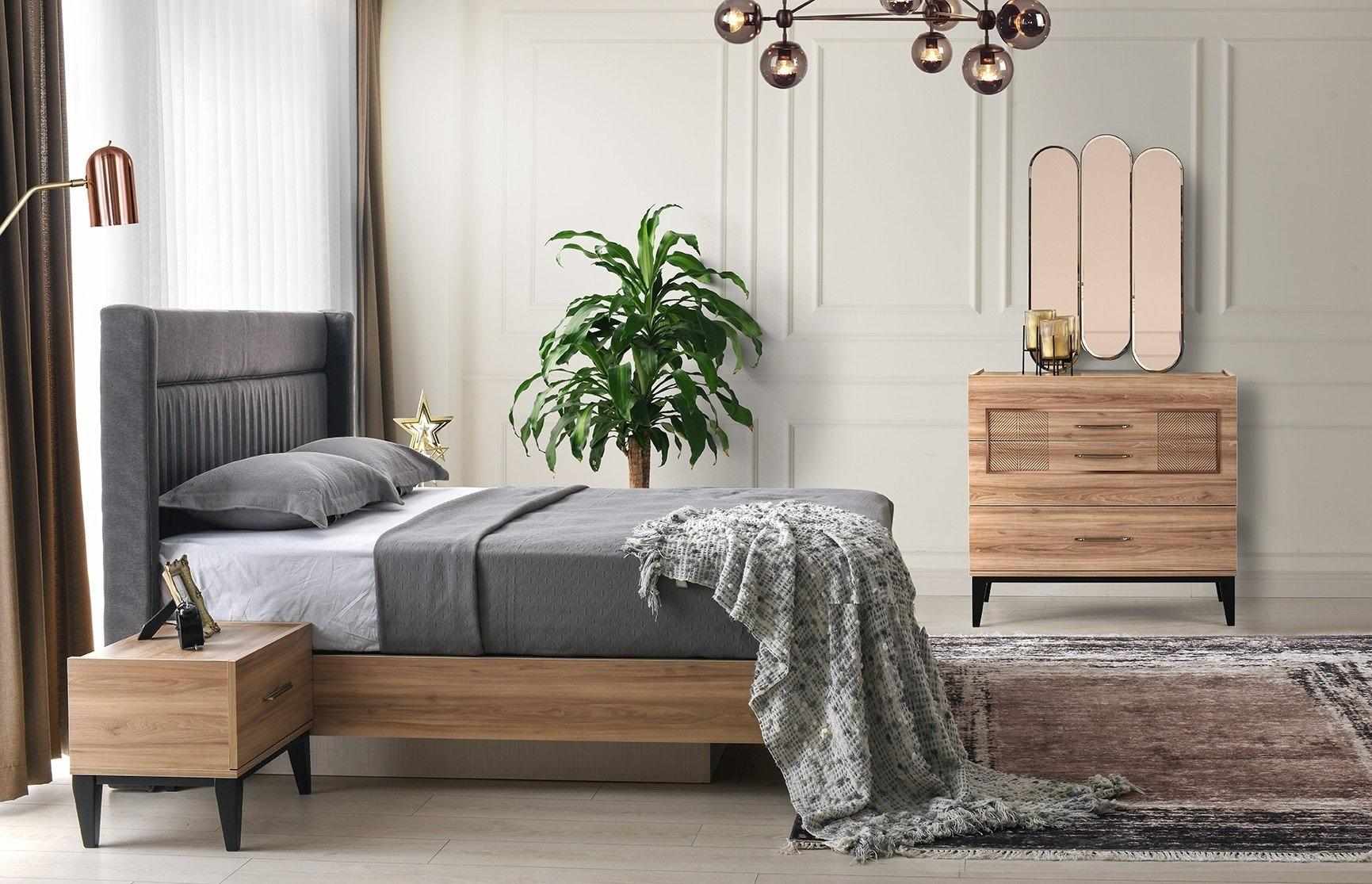 Komplette Schlafzimmermöbel Doppelbett Nachttische Braun 5tlg Kommode