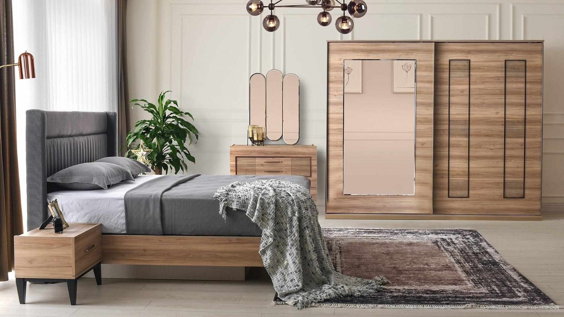 Komplette Schlafzimmermöbel Doppelbett Nachttische Braun Set 6tlg Bett