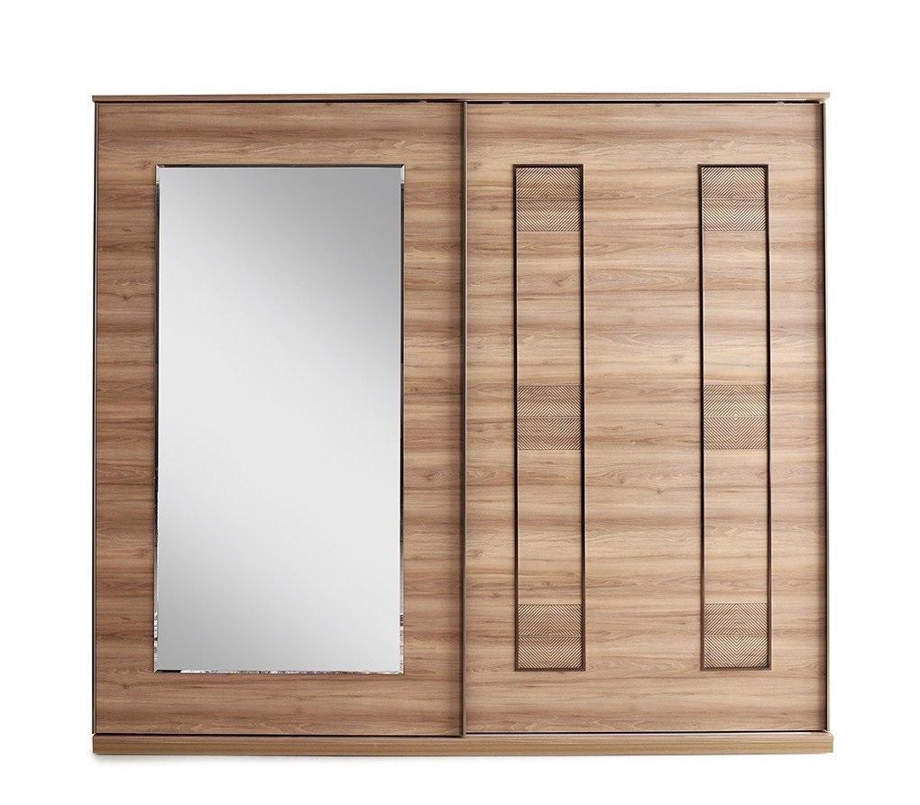 Kleiderschrank Holzschrank Schrank Schlafzimmerschrank Braun Spiegel