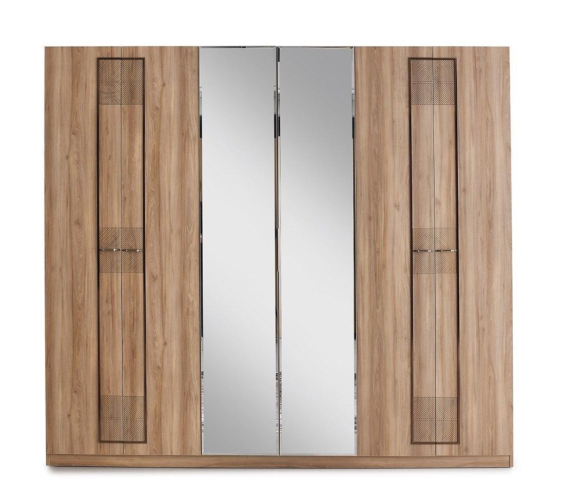 Holzschrank Schlafzimmerschrank Kleiderschrank Schrank Braun Spiegel1