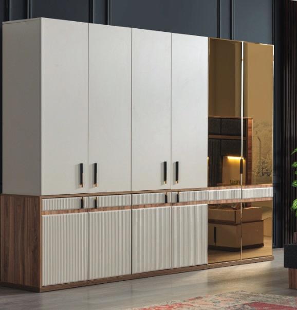 Weißer Kleiderschrank 10-türiger Holz Schlafzimmer Schrank Einrichtung
