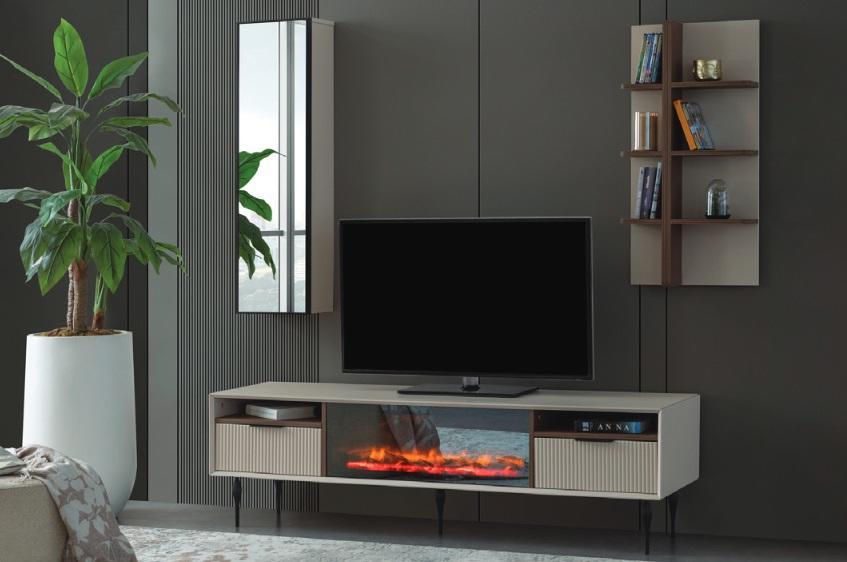 Beige Wohnwand Designer TV-Schrank Wandregal Luxus Holz Regal 3tlg Set