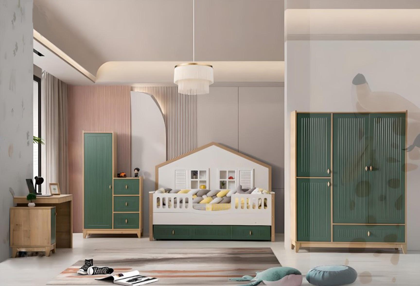 Kinderzimmer-Set Besteht aus Bett 2x Kleiderschrank und Schreibtisch