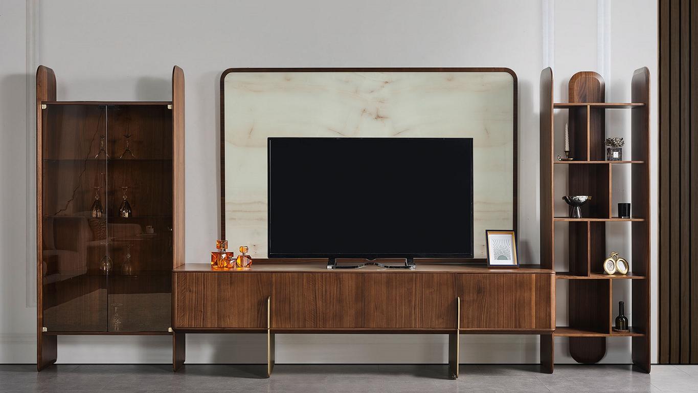 Wohnzimmer Set 4tlg. Vitrine TV Lowboard TV Rahmen Bücherschrank Modern