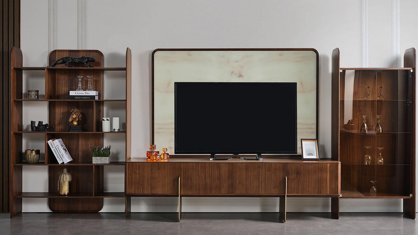 Modern Wohnzimmer Set 4tlg. Bücherschrank TV Lowboard TV Rahmen Vitrine