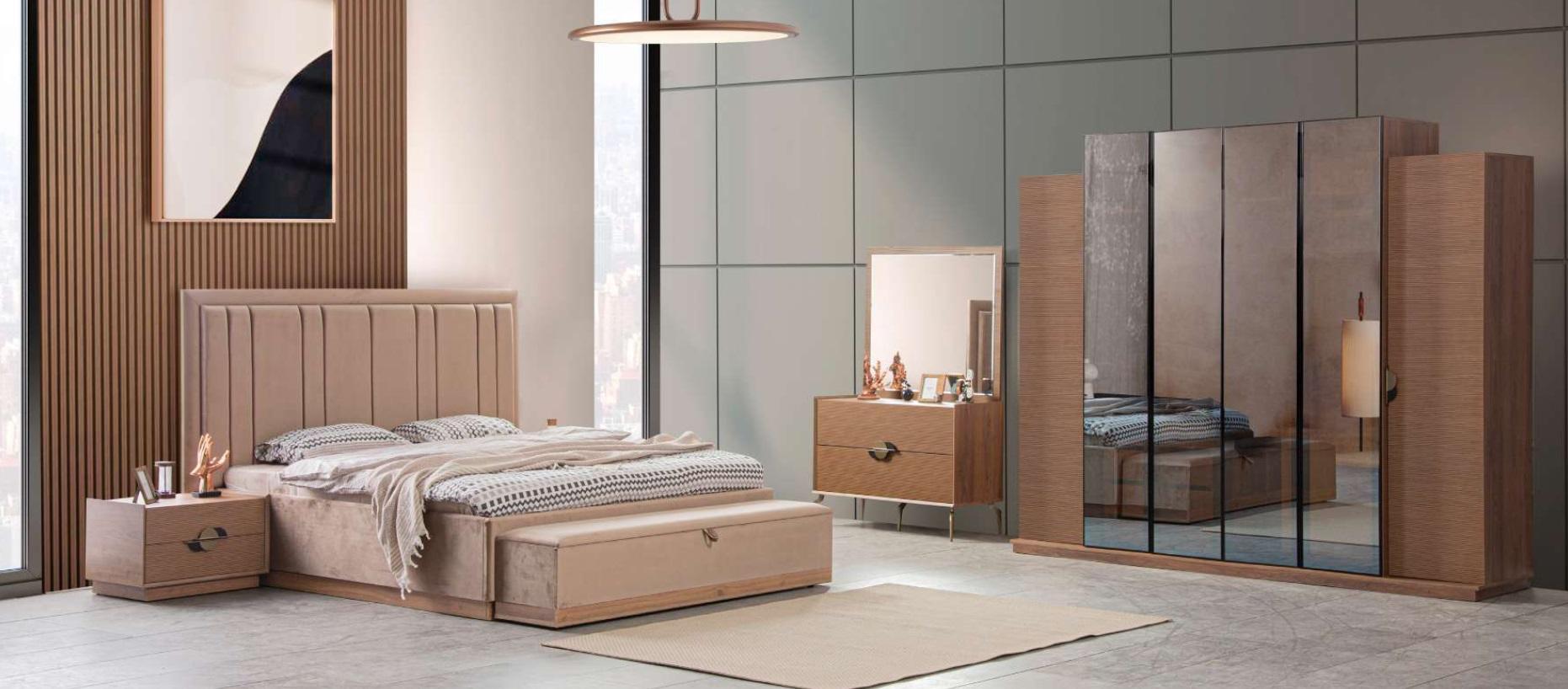 Schlafzimmer Set Möbel Bett 2x Nachttische 5 tlg. Modern Luxus Neu