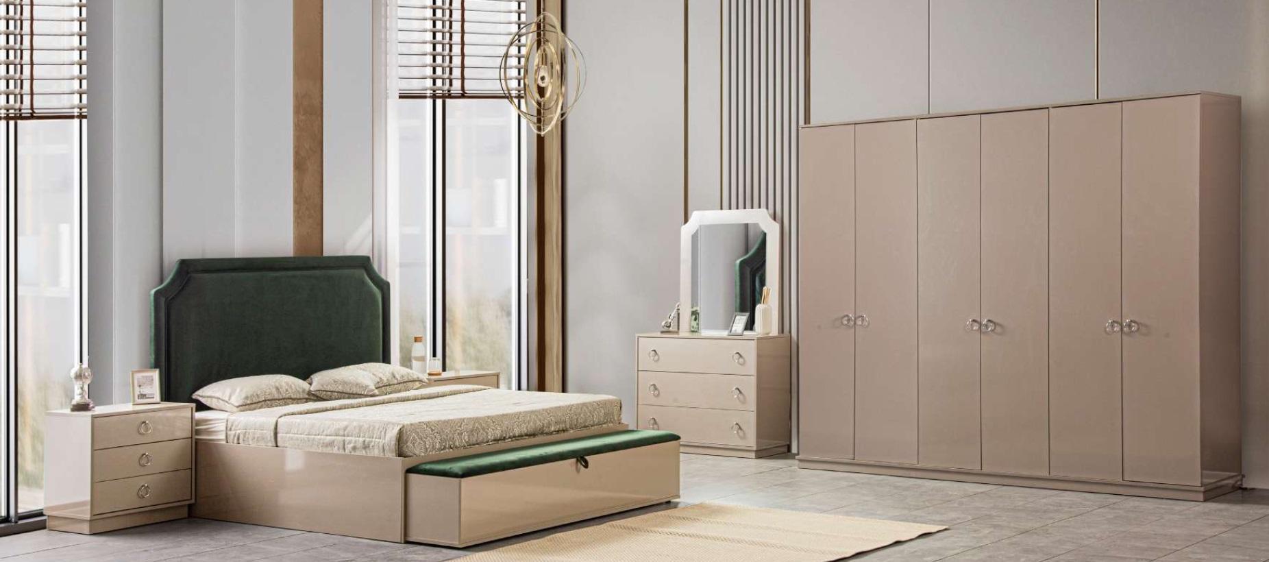 Bett 2x Nachttische 5 tlg. Schlafzimmer Set Design Luxus Modern Polster