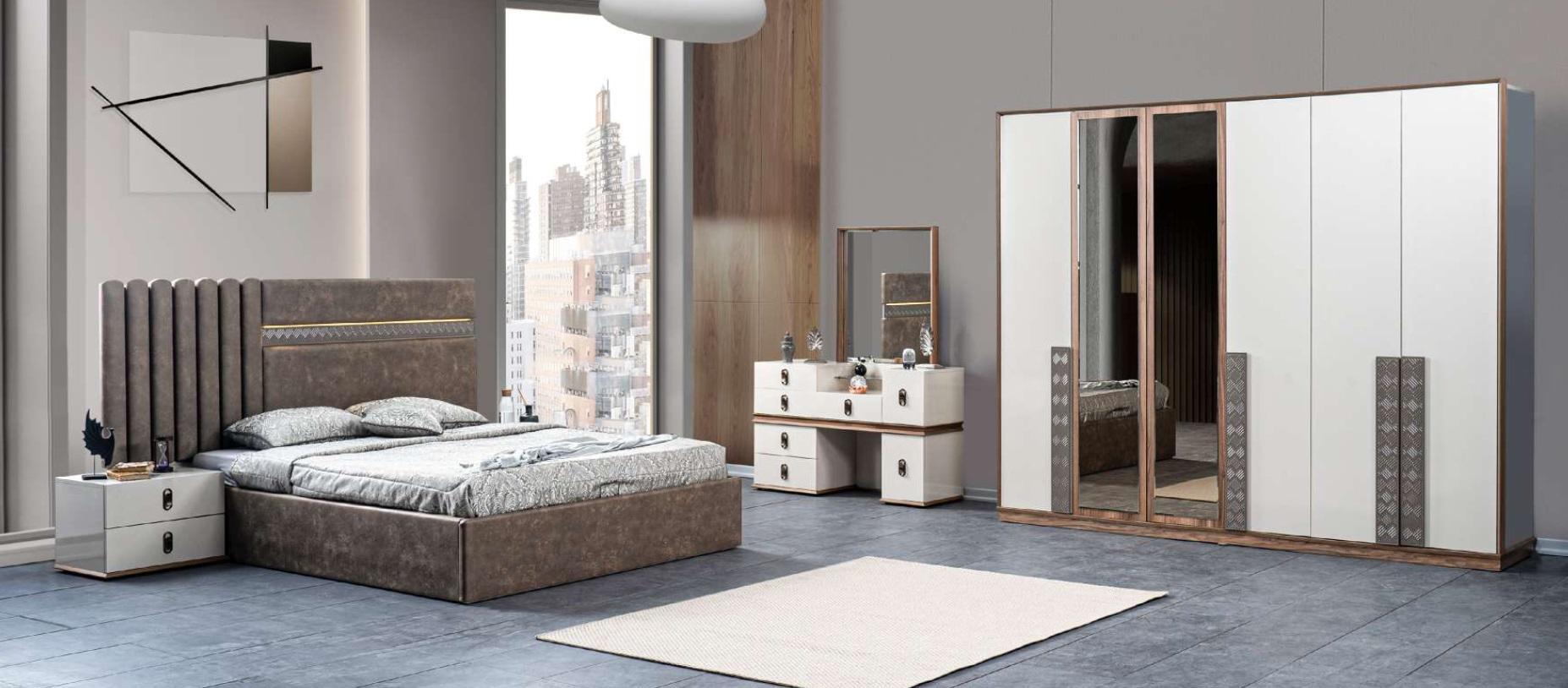 Bett 2x Nachttische Schminktisch mit Spiegel Set 5 tlg Italienische Stil