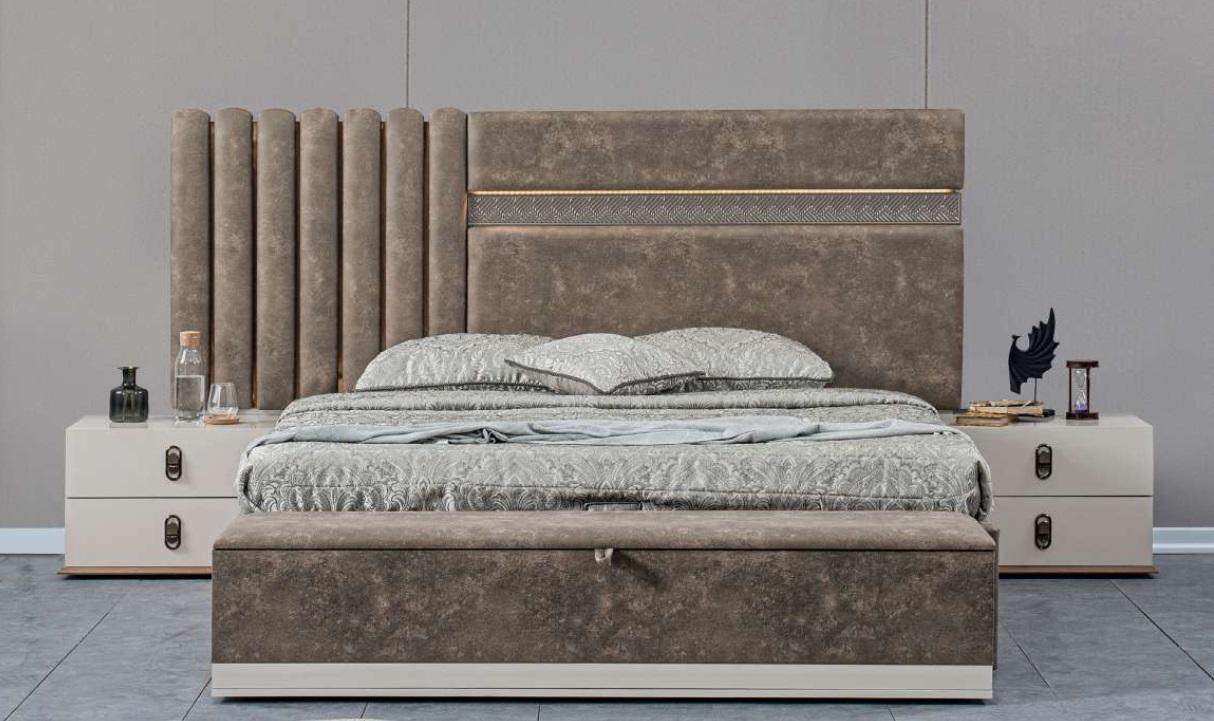 Grau Schlafzimmer Set Bett + 2x Nachttische Neue Holzmöbel Garnitur