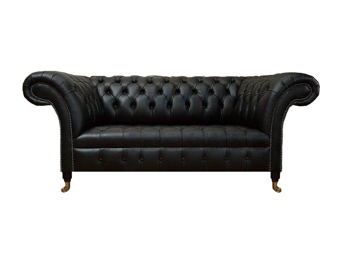Schwarz Ledersofa Wohnzimmer Zweisitzer Sofa Couch Polster Chesterfield