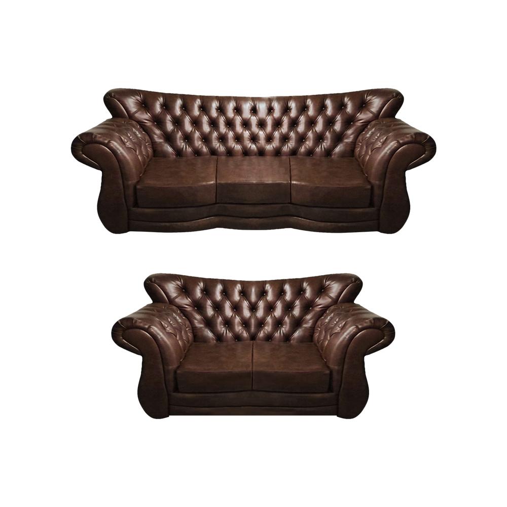 Polstermöbel Leder 2x Sofas Wohnzimmer Chesterfield Braun Einrichtung 3+2