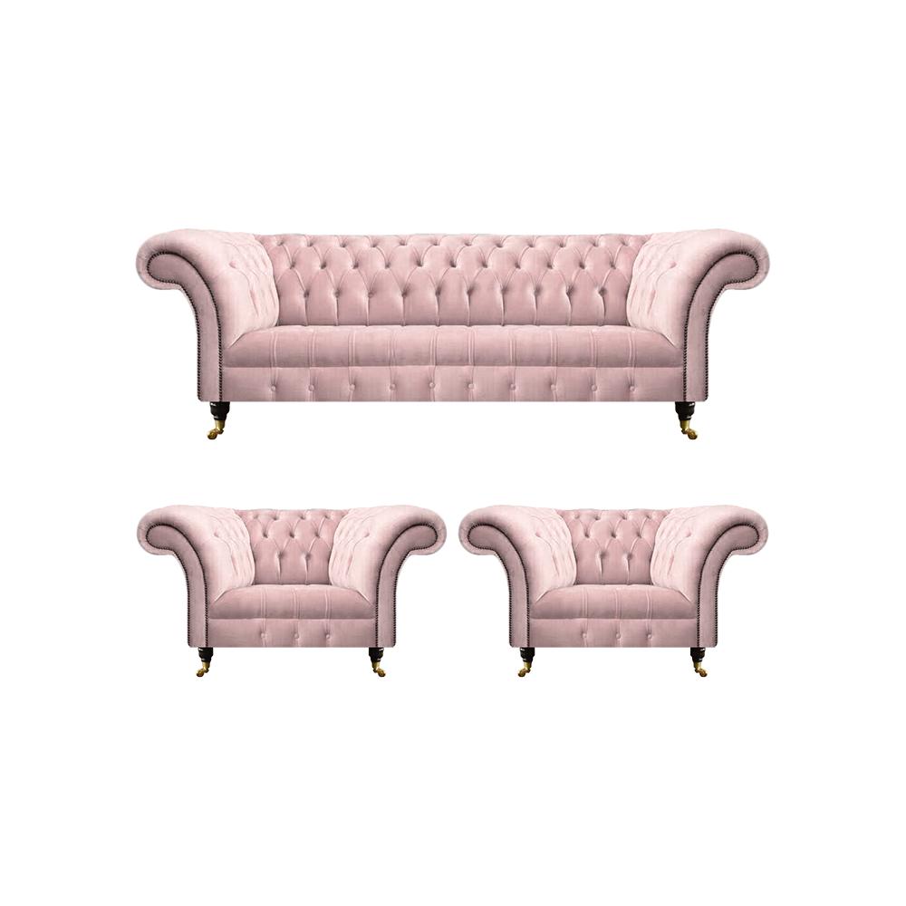 Wohnzimmer Set 3tlg Sofa Dreisitze Rosa Komplett 2x Sessel Chesterfield