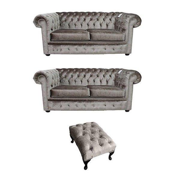 Chesterfield Sofagarnitur Set Polster Sitz Sofa Couch Garnitur 2+2 + Hocker