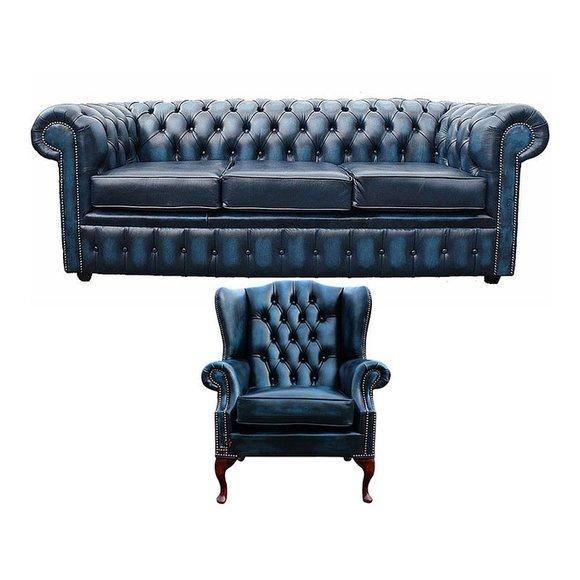 Sofagarnitur Chesterfield Polster Couch Sofa Leder Sitz Garnitur Ohrensessel