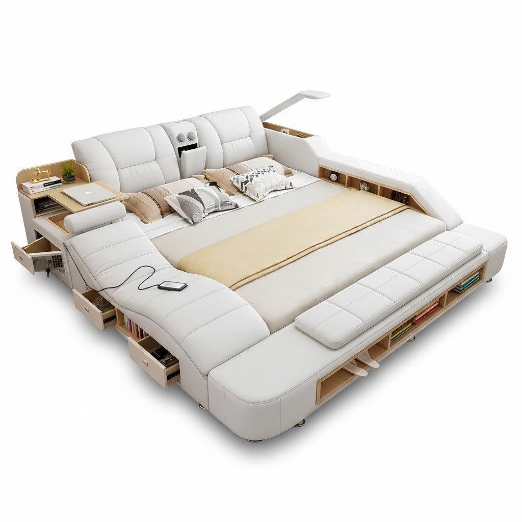 Multimediabett Weißes Multimedia Kunstlede Bbett – Modern & Elegant Sofort