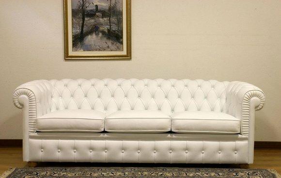 Design Chesterfield Sofagarnitur 3-Sitzer Leder Couch Weiß Polster Sofas