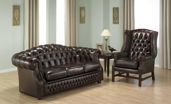 Chesterfield 3-Sitzer + Ohrensessel Sofagarnitur Sofa Couch Sofas Ledersofa