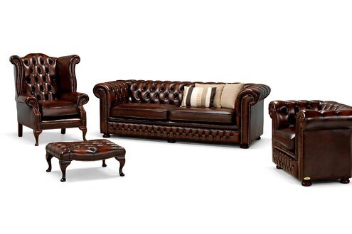 Chesterfield Design Sofagarnitur 3 +1 + Ohrensessel + Hocker 100% Leder Sofort