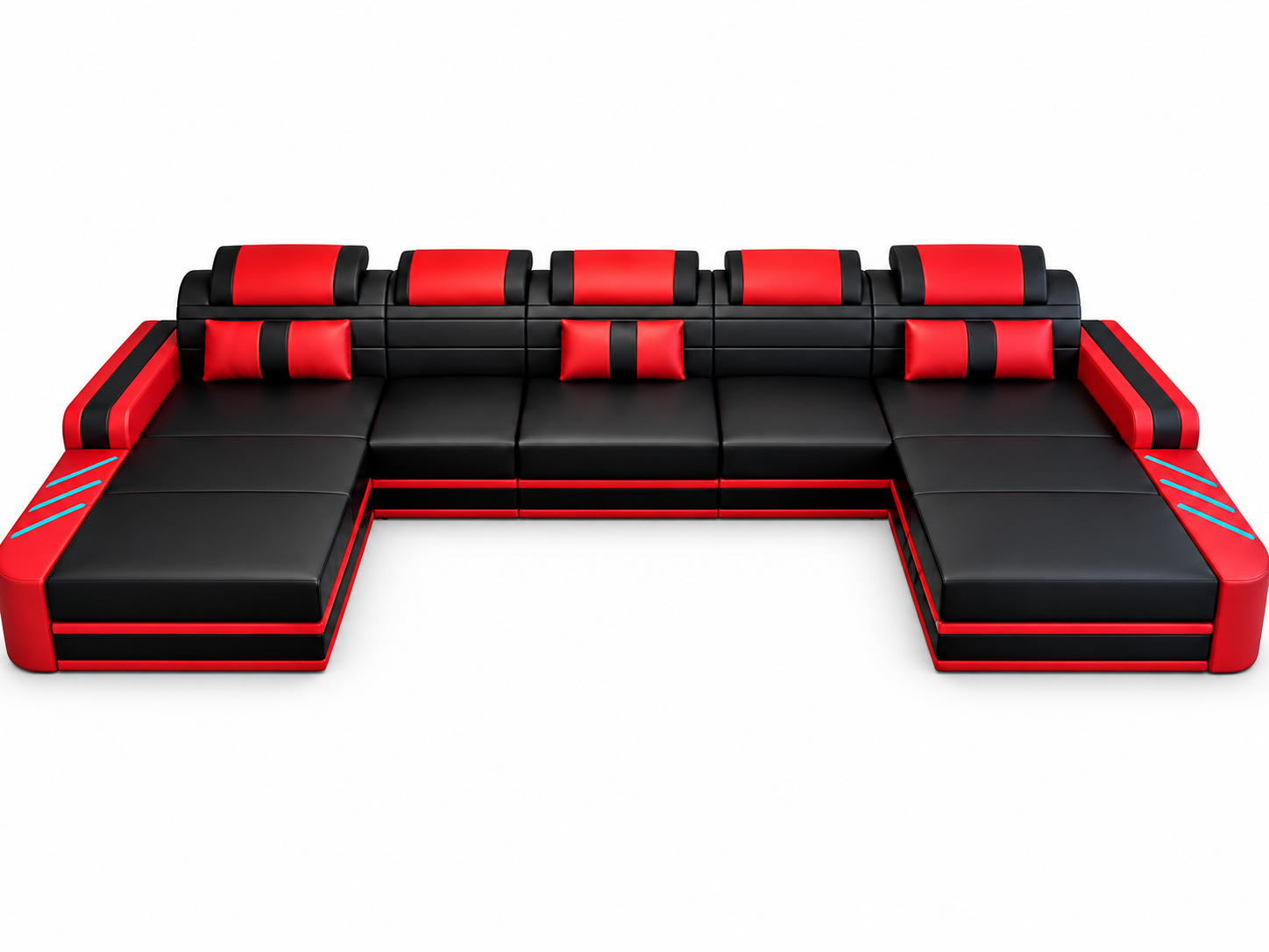 Wohnlandschaft Designer Wohnlandschaft Schwarz mit Rot Halbleder Moderne Couch Sofort