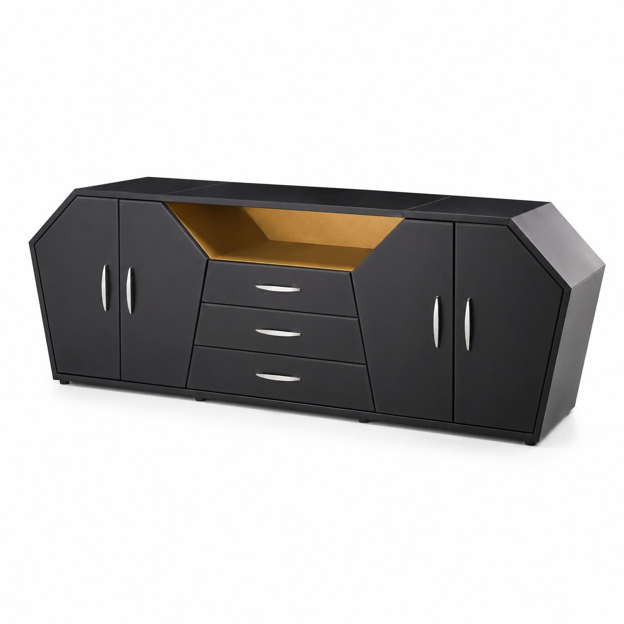 Moderne Designer Kommode Sideboard Schwarz mit Goldakzenten Sofort