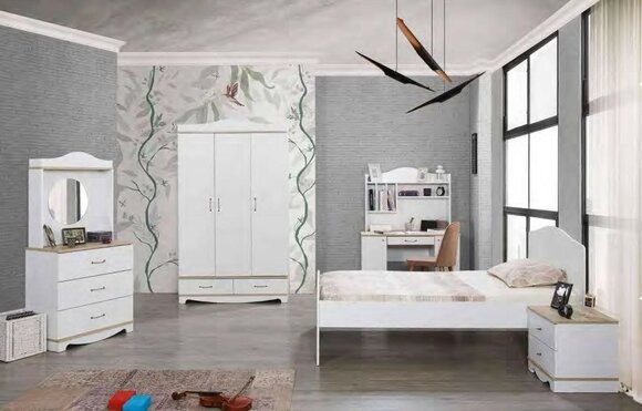 Komplett Jugendzimmer Kinderzimmer Set Bett Kleiderschrank Kommode 5tlg Möbel