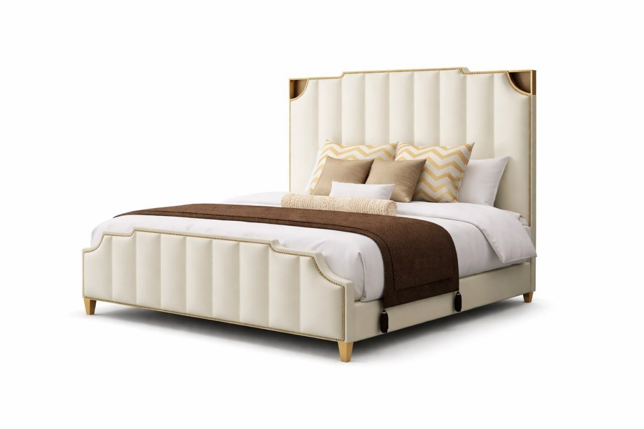 Doppelbett fürs Hotel Schlafzimmer 180x200 Leder Metall Weiß Sofort