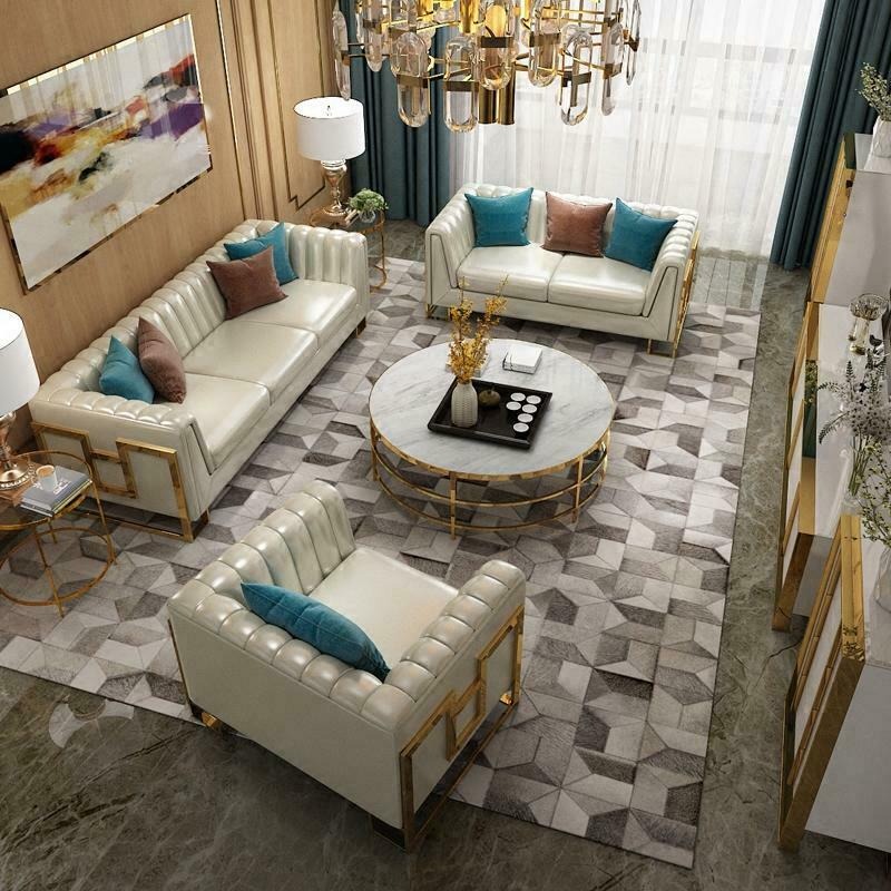 Luxus Möbel Sofagarnitur Couch Sofa Polster 3 2 1 Sitzer Couchtisch 4tlg Holz