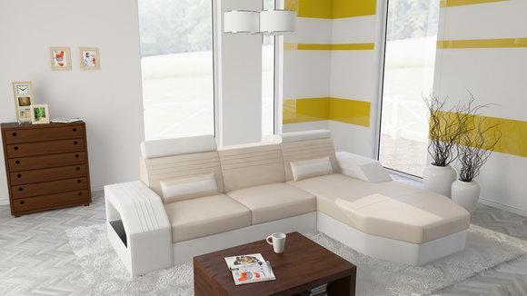 Designer Sofa Couch Ecksofa Leder Stoff Textil Polster Garnitur Wohnlandschaft